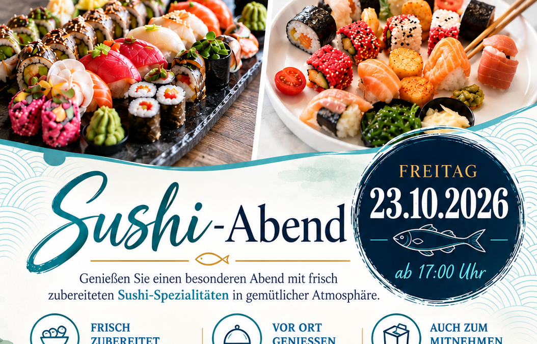 Sushi- Abend im Fischerhof am 23.10.26 gern auch zum Abholen